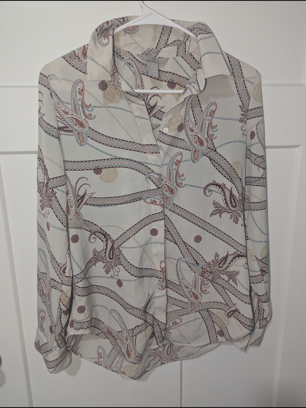 H&M Cream Button-Down Shirt with Brown and Light Blue Paisley